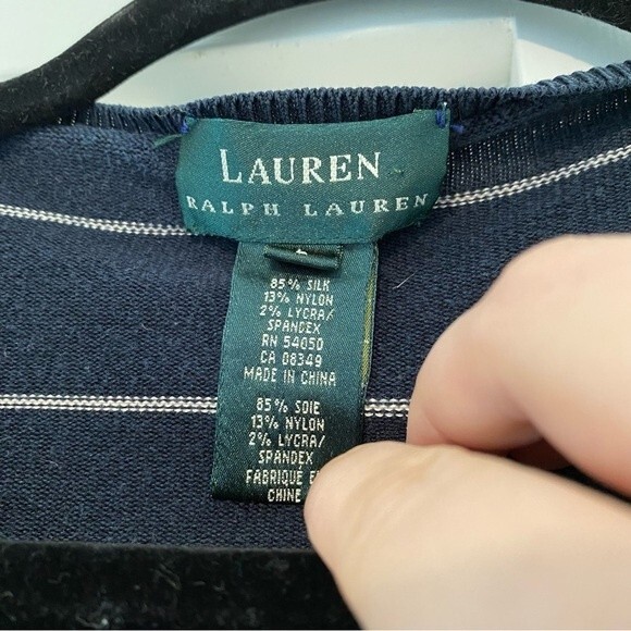 Lauren Ralph Lauren Silk Blend Nautical Preppy Academia Navy Striped Cardigan L - Picture 3 of 8